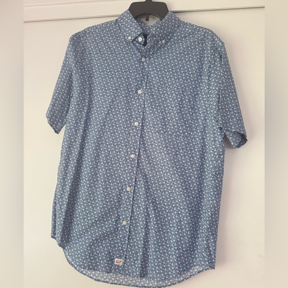 Vineyard Vines SHORT SLEEVE FLORAL SKETCH MURRAY SHIRT CLASSIC FIT MOONSHINE